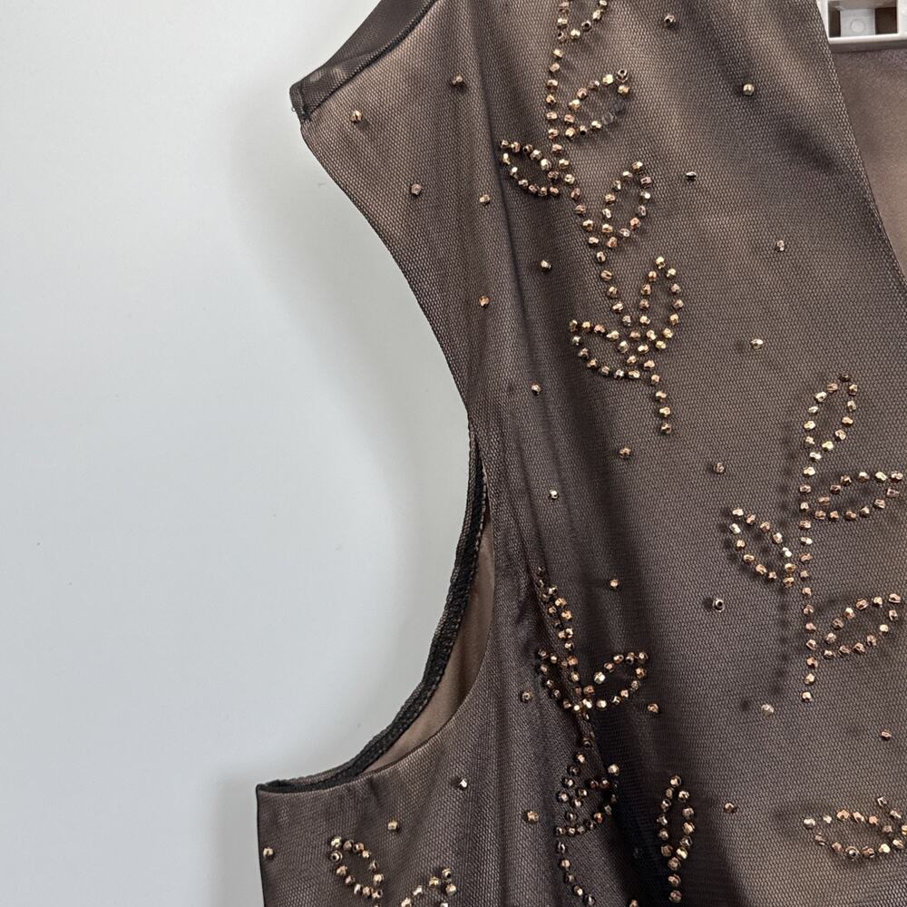 Another Thyme 5X Brown Beaded Mesh Babydoll Tank Top Y2K Evening Party Plus Size - Picture 2 of 10